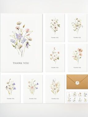 Assorted Floral Thank You Card Set - 10 Per Set